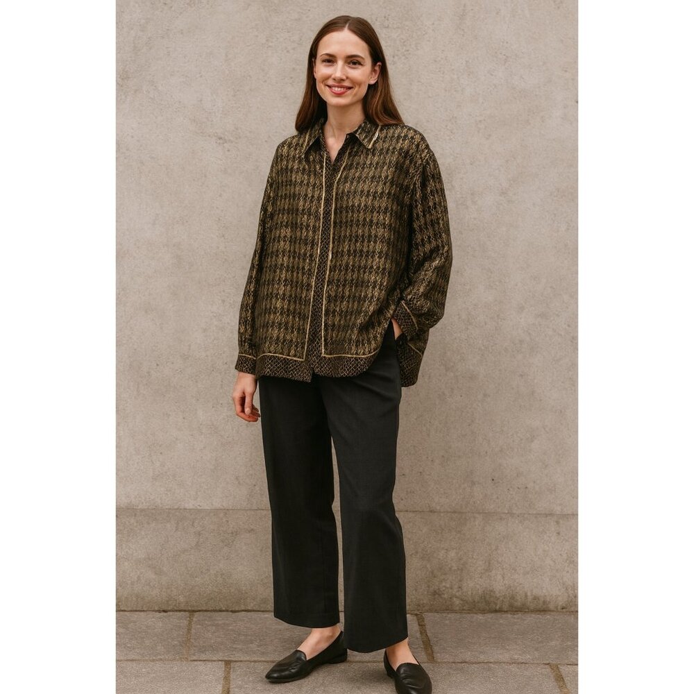 Alberto Celini 80% Silk / 20% Metallic Vintage Button-Up Blouse – Geometric Luxe